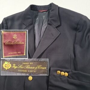 Brooks Brothers Men Blazer 40R* Black Wool Loro Piana Gold Buttons Tailored